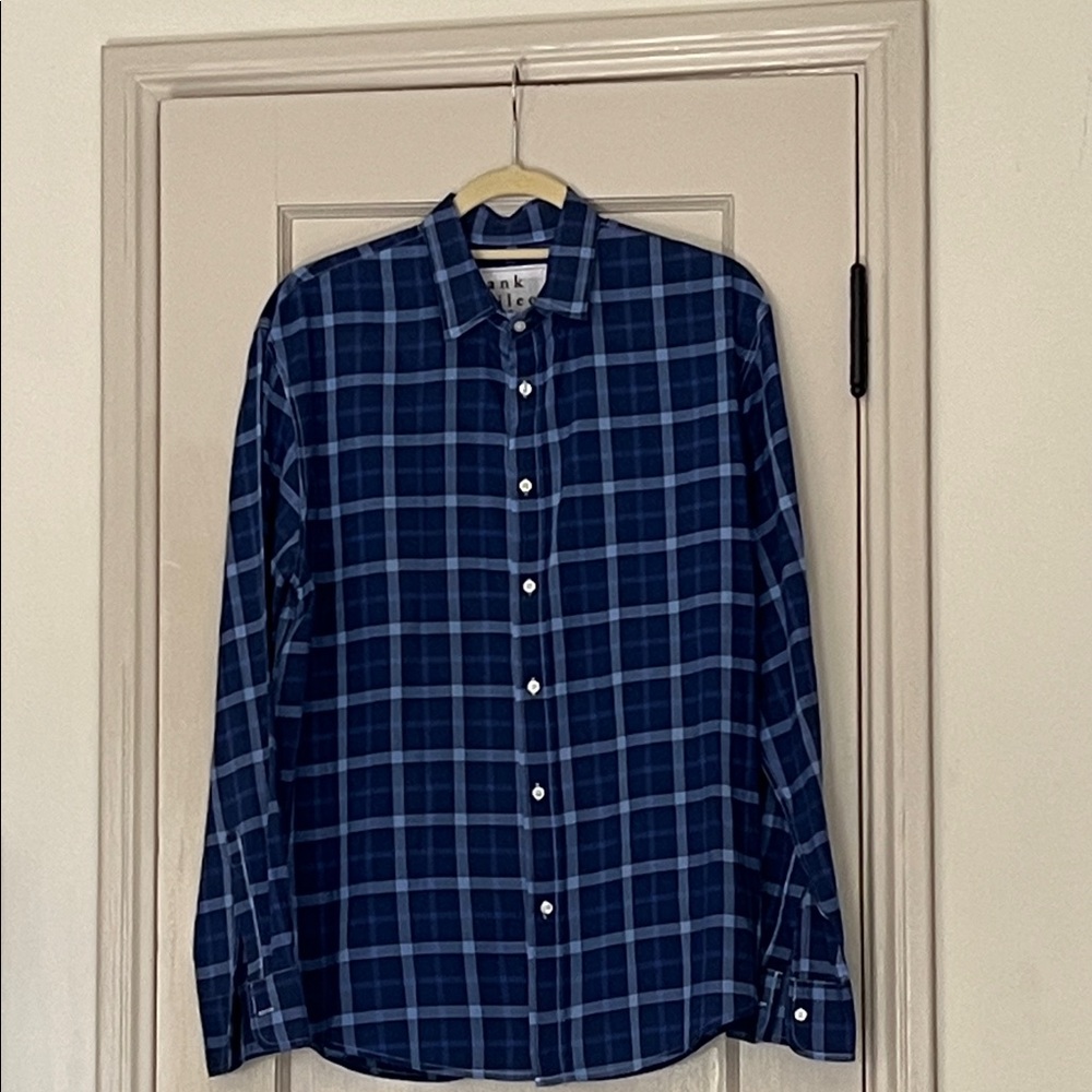 Frank & Eileen “Paul” Style  Navy and Light Blue Checkered Shirt Medium - Picture 3 of 7